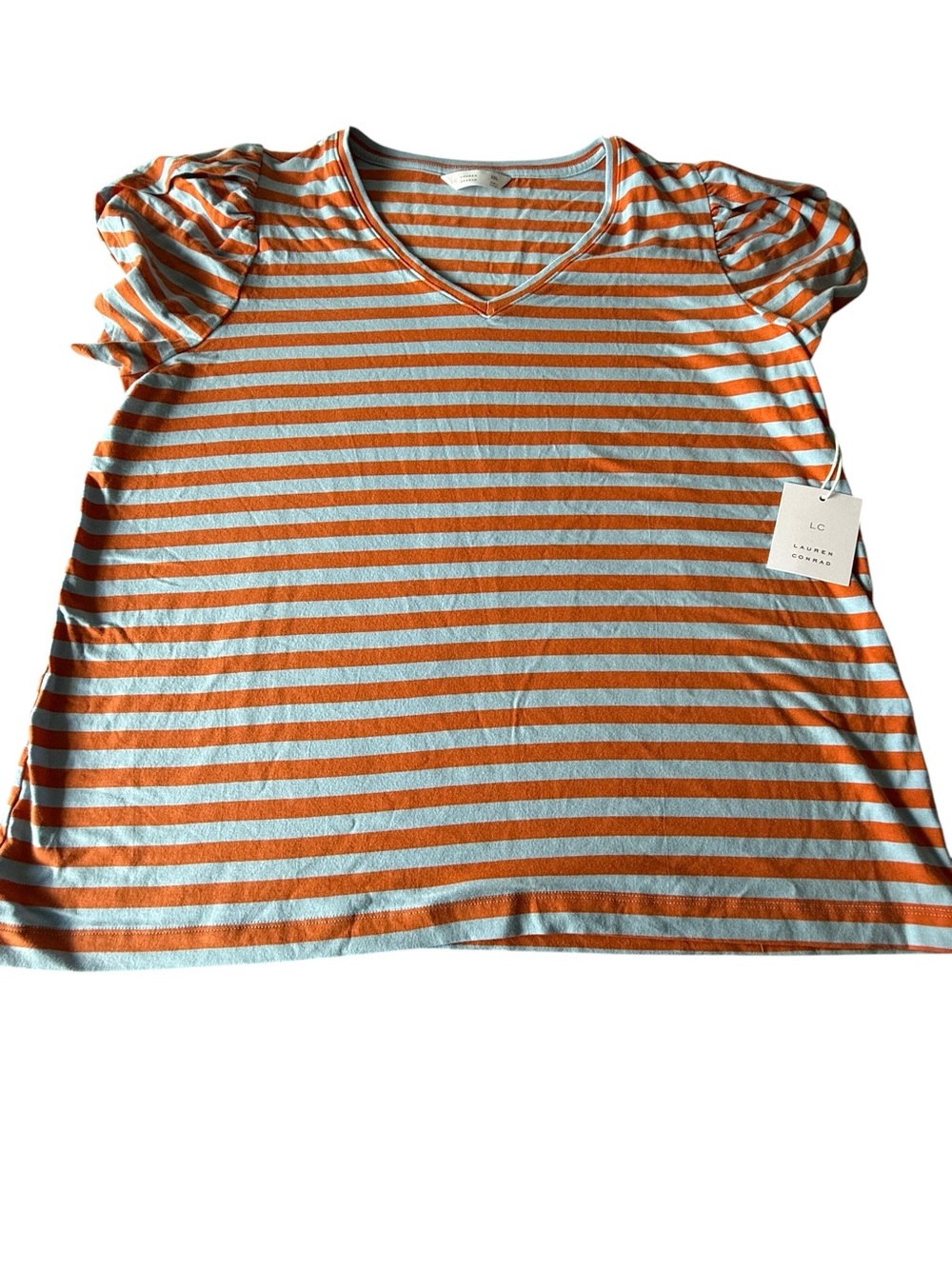 LC Lauren Conrad Orange and White Striped Short Sleeve Tee - Picture 1 of 6